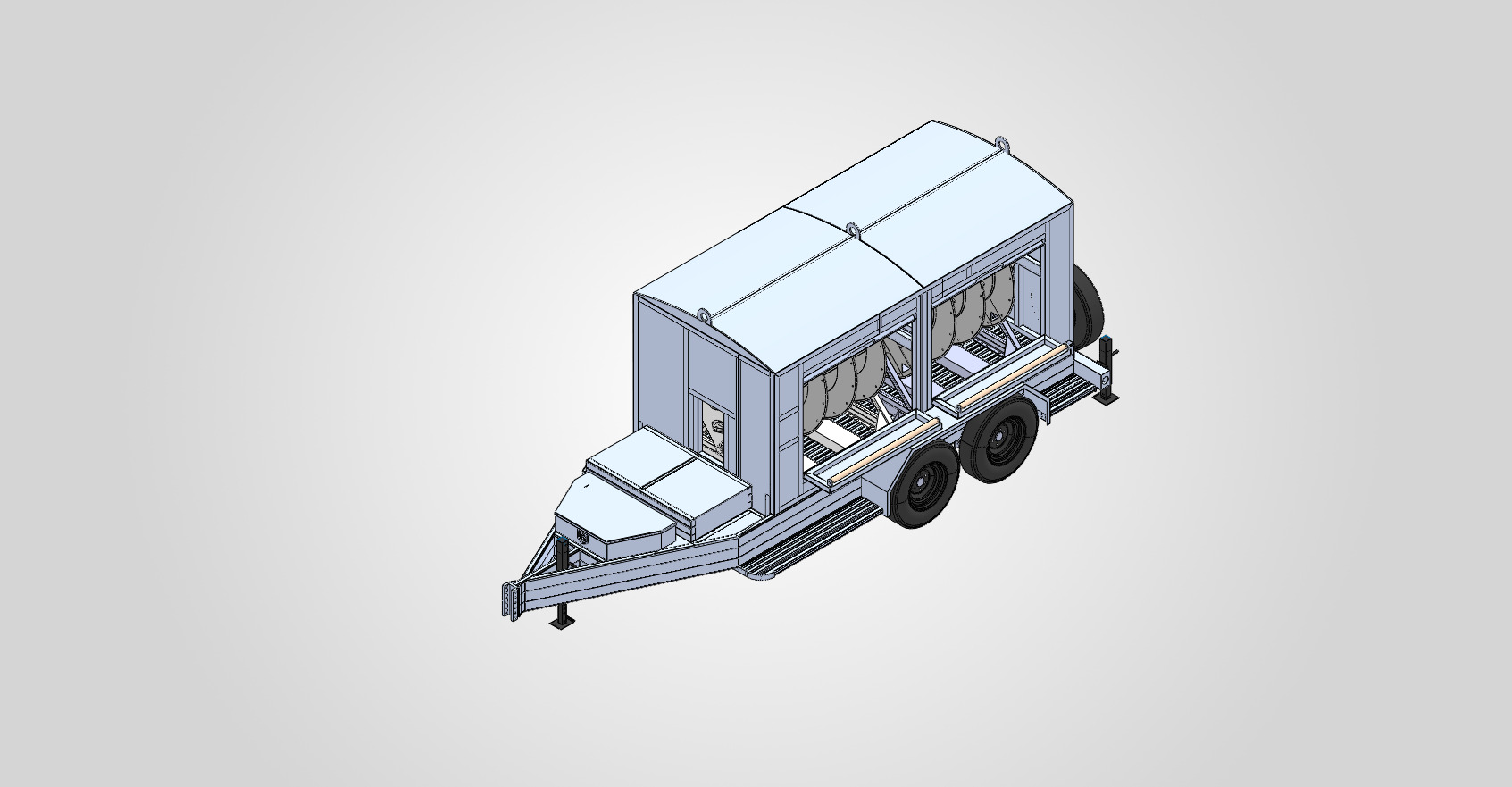 (Iso View) Enclosed Cargobed Low-Deck, 2-Reel, 61w inside, 48 x 30, 3-13.5s, Enclosed, Assembly