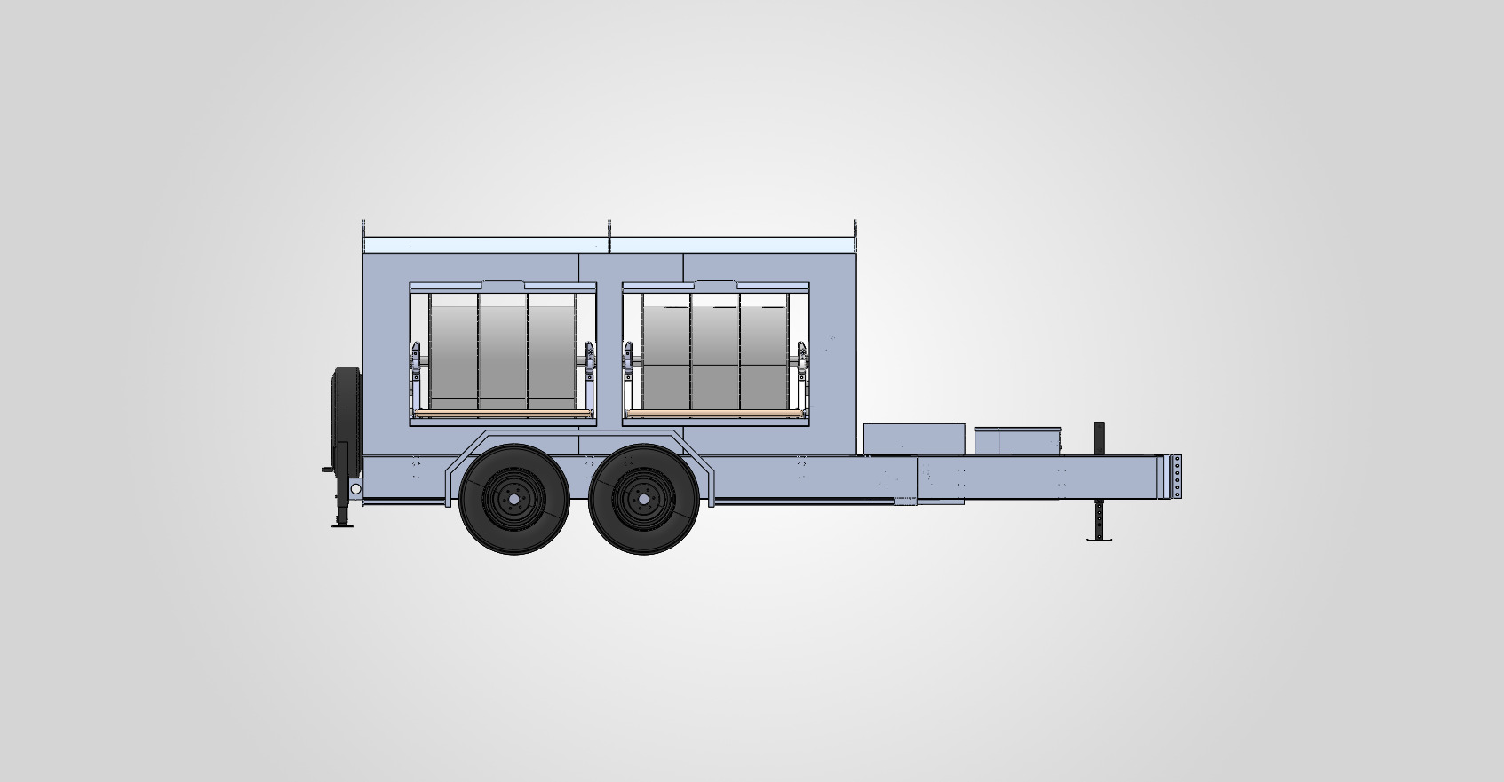 (Side View) Enclosed Cargobed Low-Deck, 2-Reel, 61w inside, 48 x 30, 3-13.5s, Enclosed, Assembly